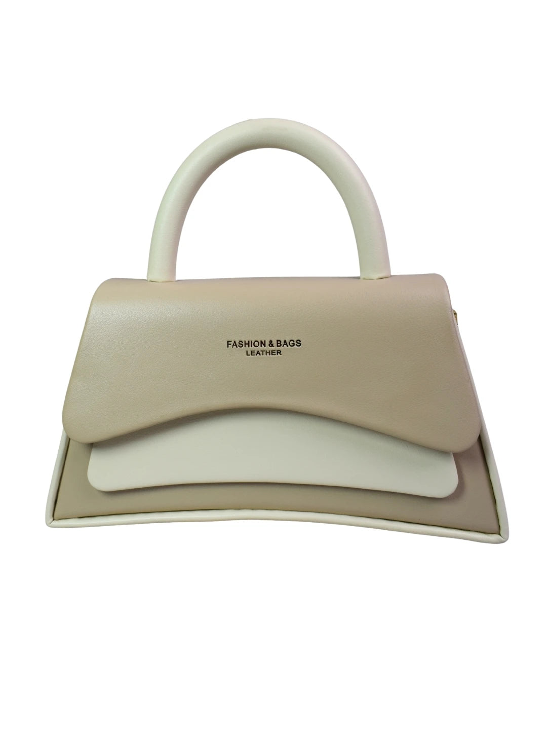 Beige handbag with white interior on a white background
