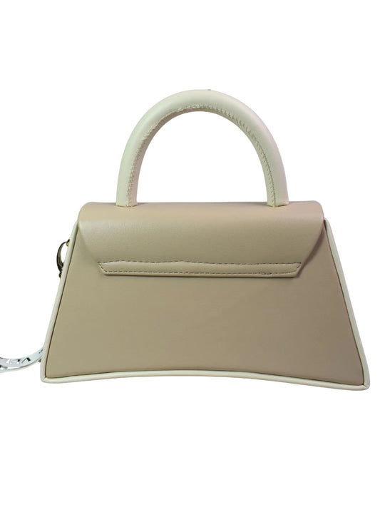 Beige handbag with a small handle on a white background