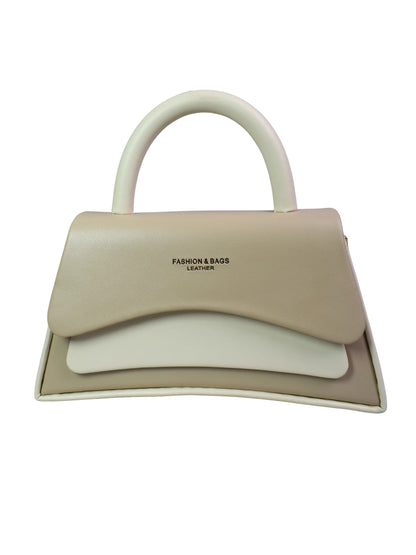 Beige handbag with white interior on a white background
