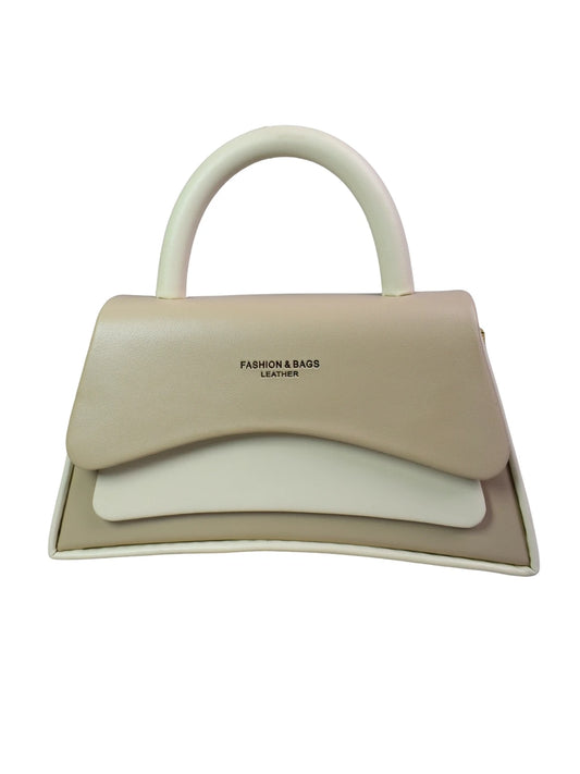 Beige handbag with white interior on a white background