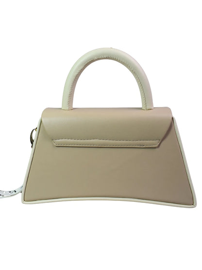 Beige handbag with a small handle on a white background